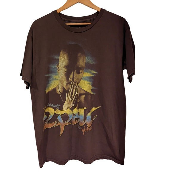 2Pac Other - 2Pac Me Against The World Graphic T-Shirt Large Brown Rap Tee Streetwear Hip Hop
